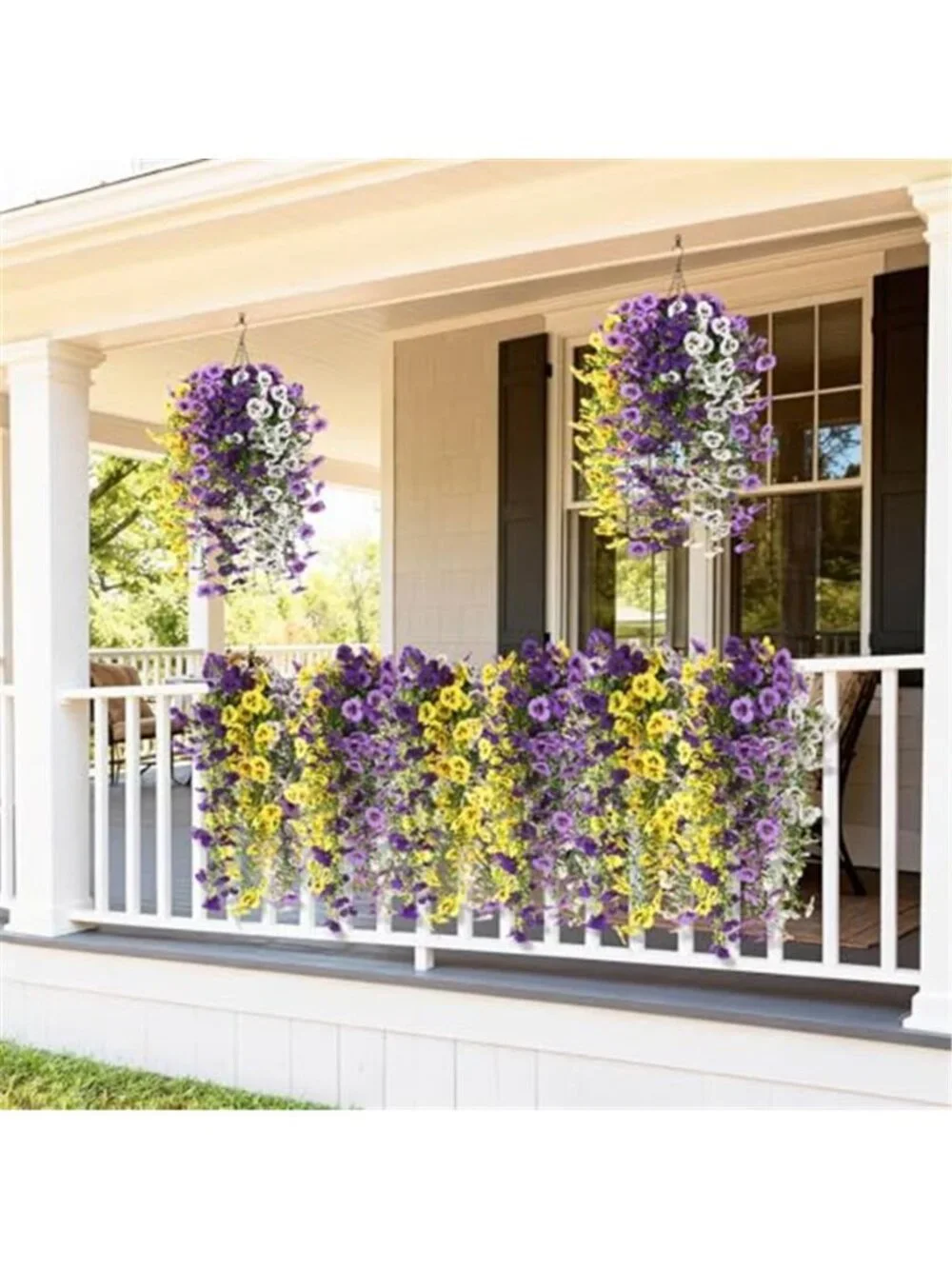 Faux Hanging Pansy Flowers UV Resistant Outdoor Planter Porch Patio 4 Pack